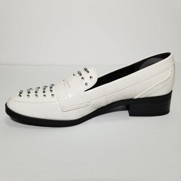 Sam Edelman White Croc Print Lali Studded Loafers - Picture 3 of 11